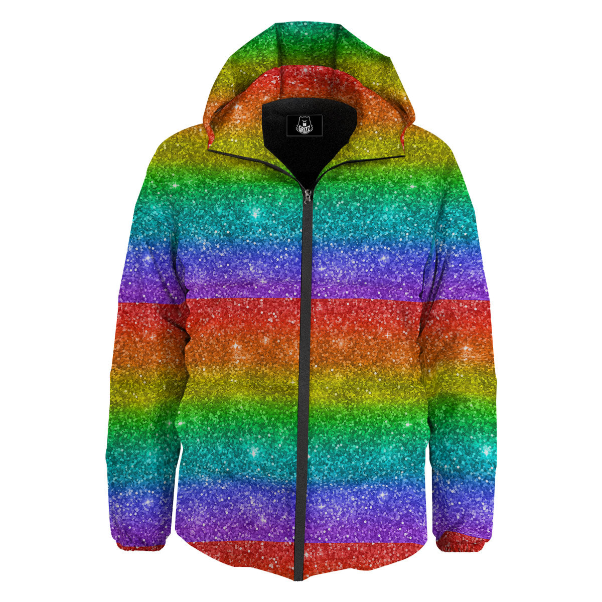 Glitter Rainbow Print Pattern Down Jacket-grizzshop