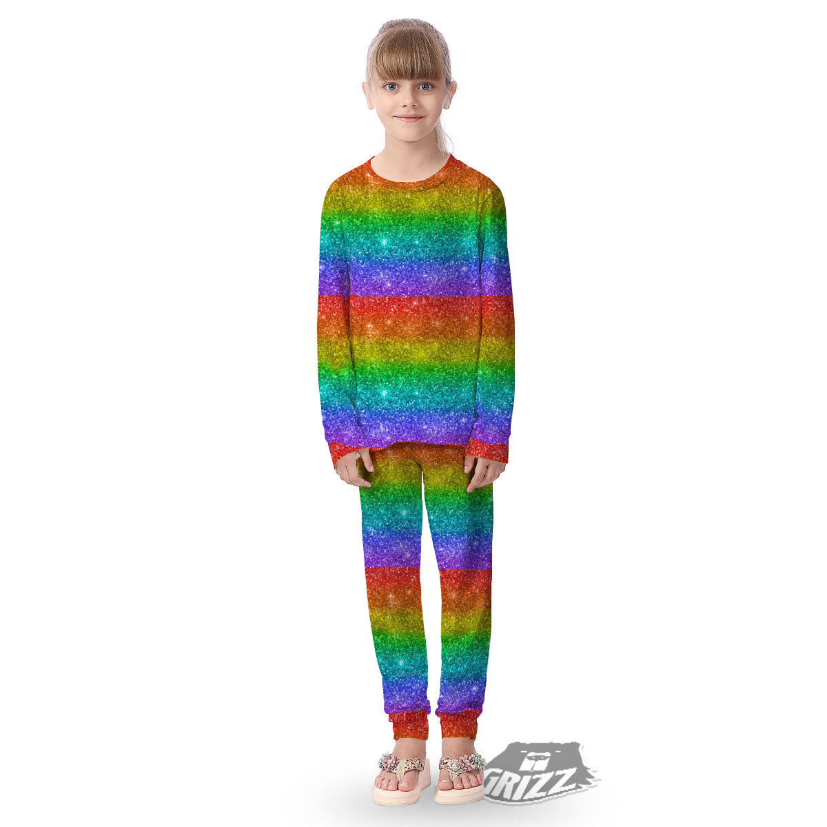 Glitter Rainbow Print Pattern Kid's Pajamas-grizzshop