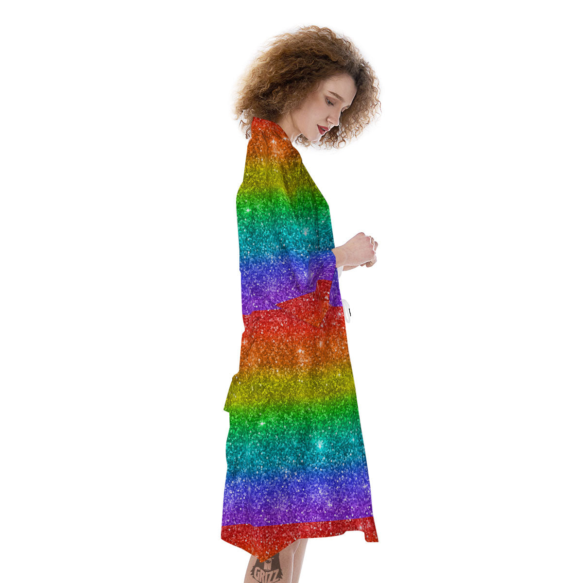 Glitter Rainbow Print Pattern Kimono-grizzshop
