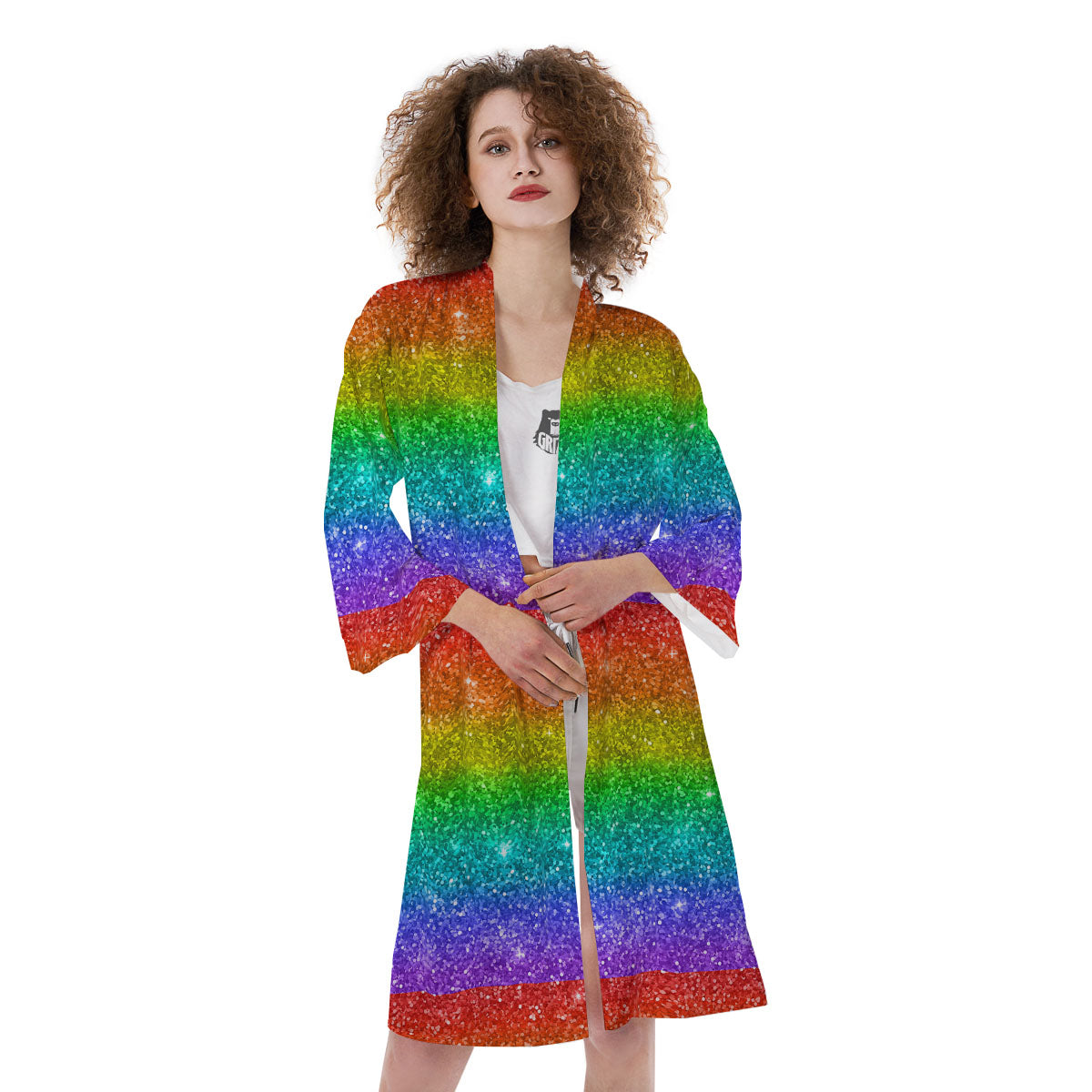 Glitter Rainbow Print Pattern Kimono-grizzshop