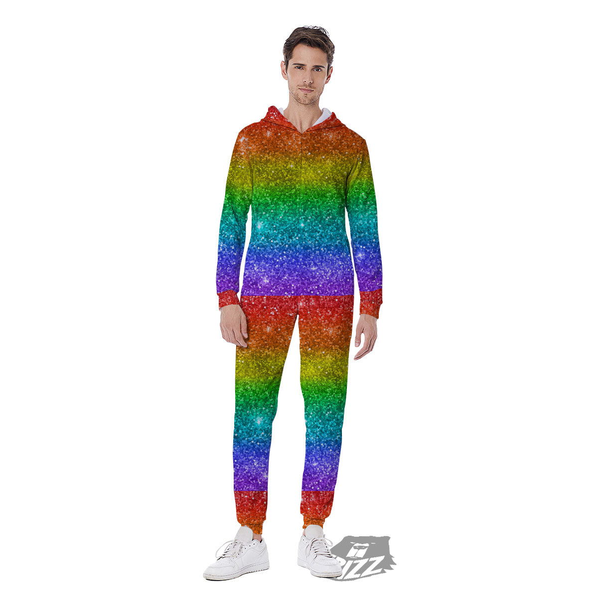 Glitter Rainbow Print Pattern Men's Jumpsuit-grizzshop