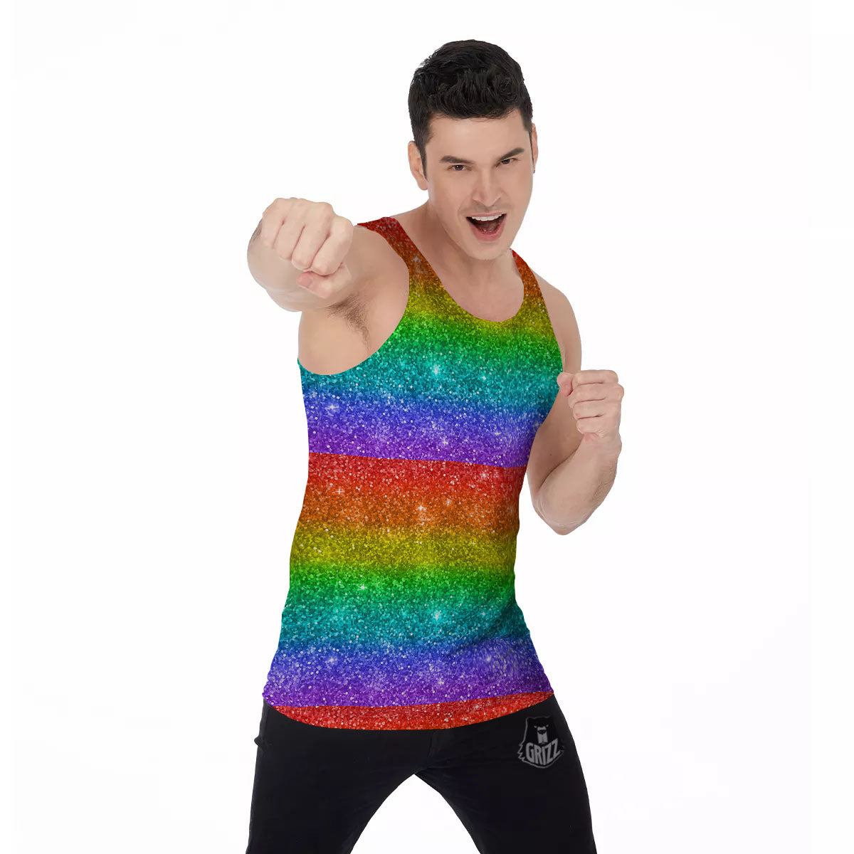 Glitter Rainbow Print Pattern Men's Tank Top-grizzshop