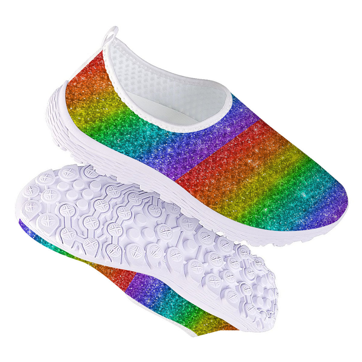Glitter Rainbow Print Pattern Nurse Shoes-grizzshop