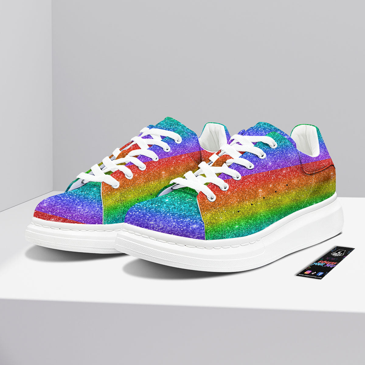 Glitter Rainbow Print Pattern Platform Shoes-grizzshop