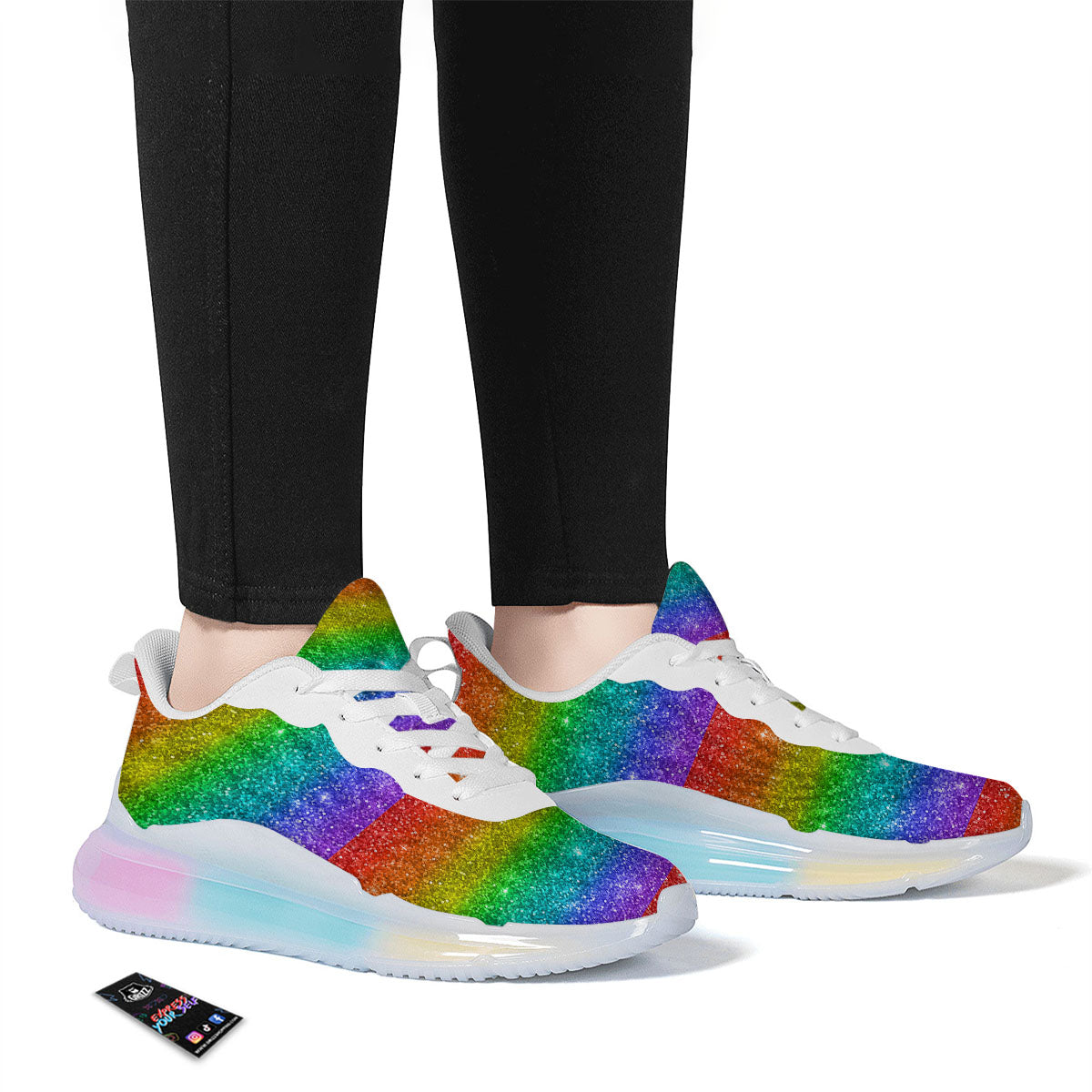 Glitter Rainbow Print Pattern Running Sneakers-grizzshop