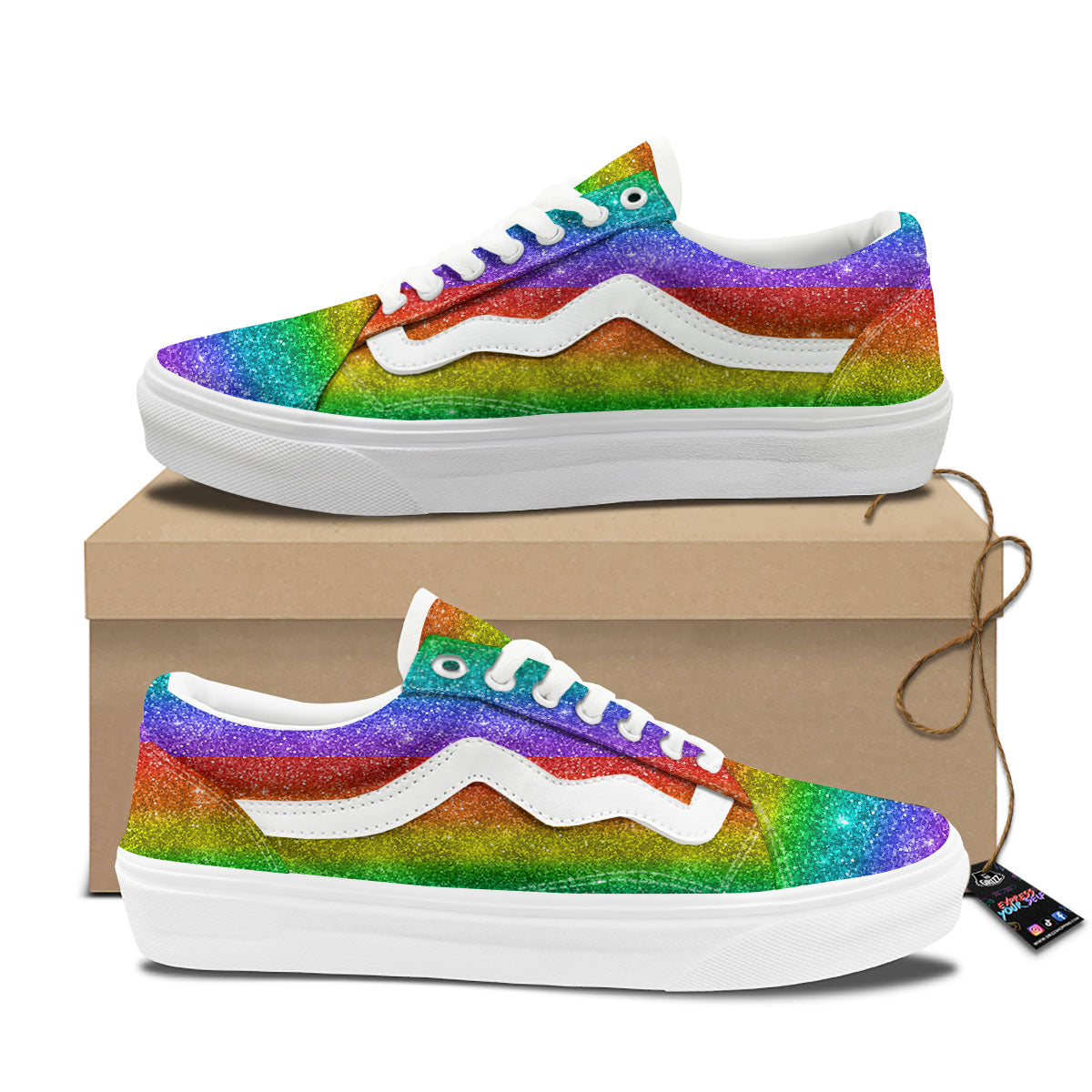 Glitter Rainbow Print Pattern Skate Shoes-grizzshop