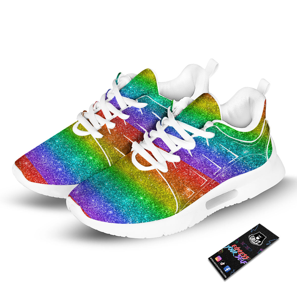 Glitter Rainbow Print Pattern Tennis Shoes-grizzshop