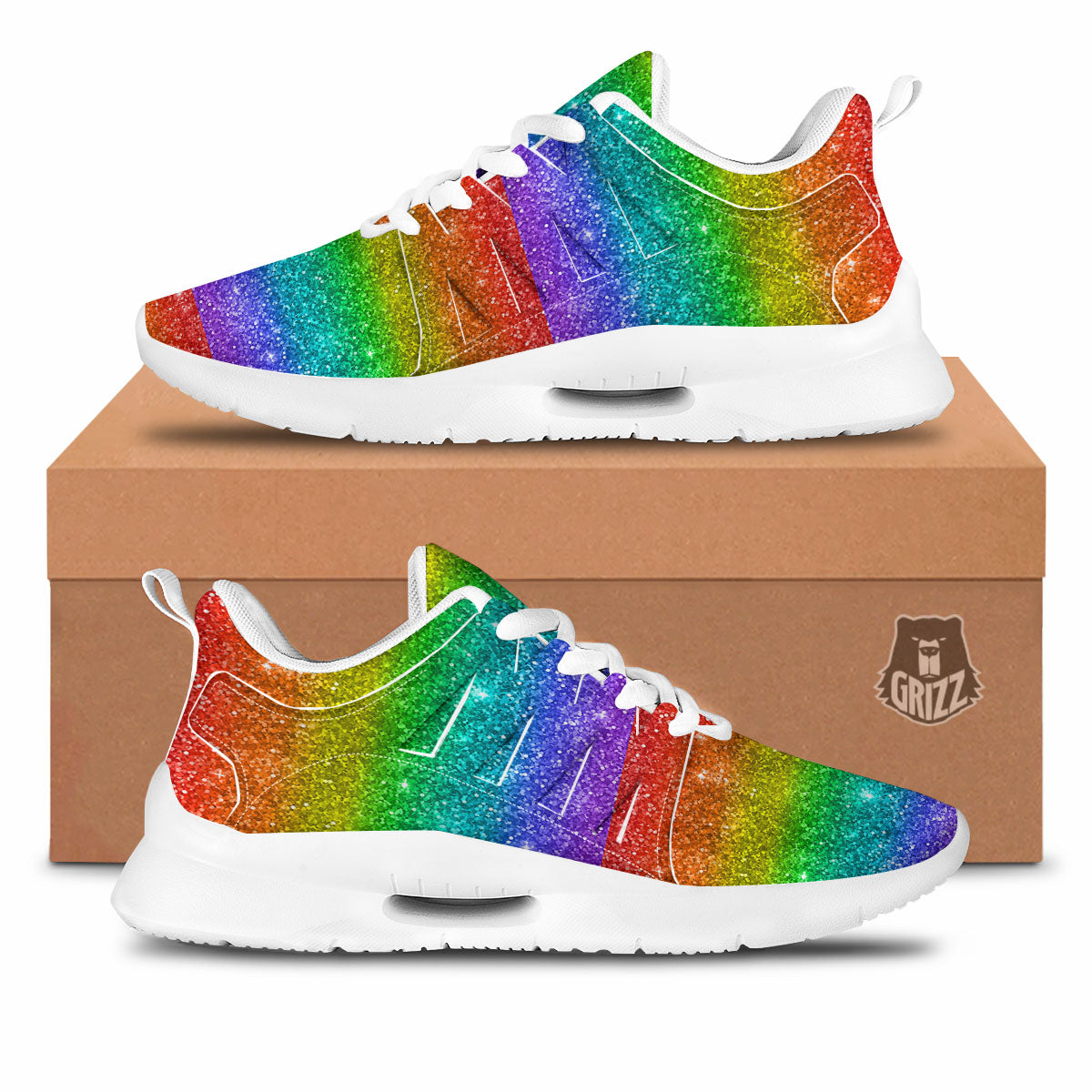 Glitter Rainbow Print Pattern Tennis Shoes-grizzshop