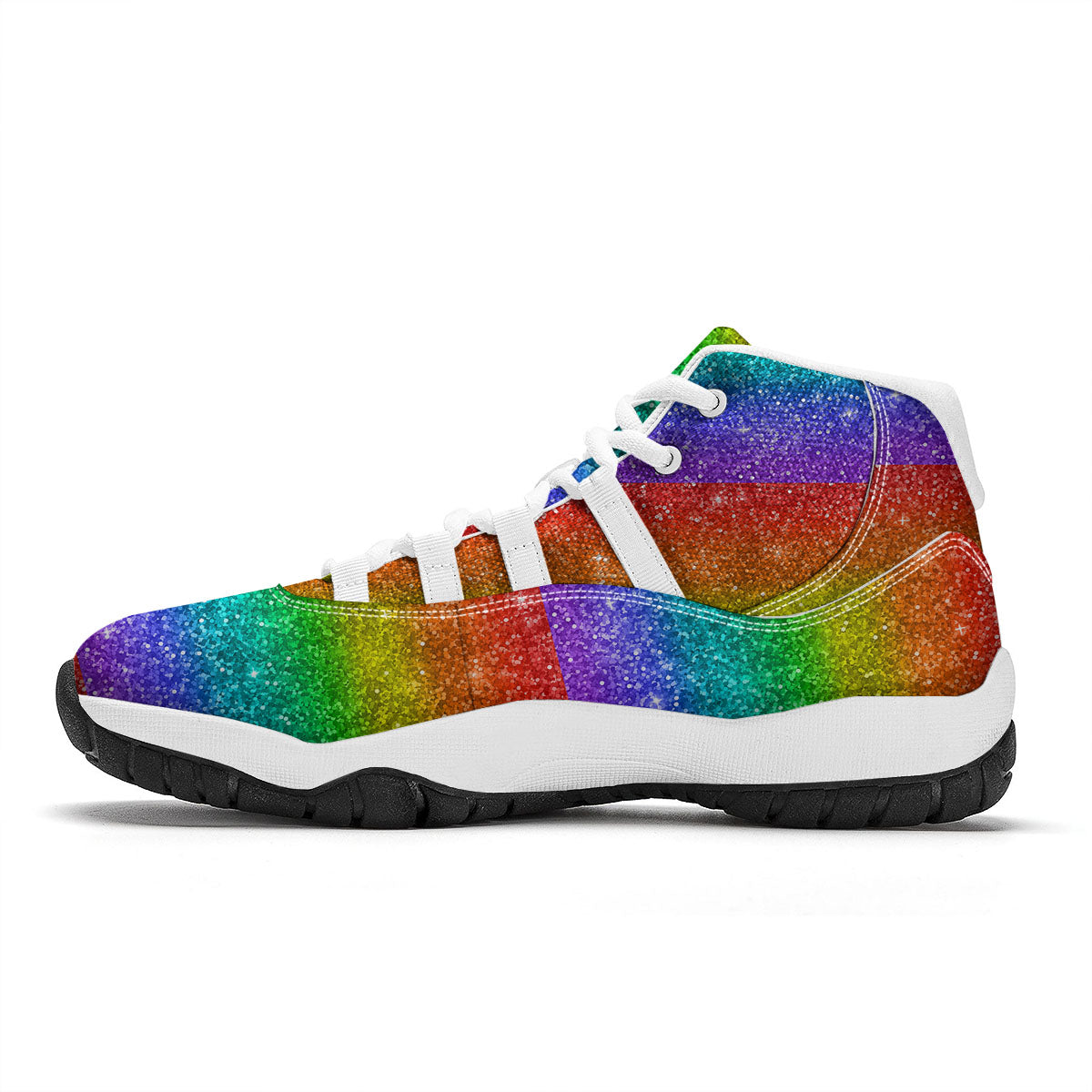 Glitter Rainbow Print Pattern White Bball Shoes-grizzshop