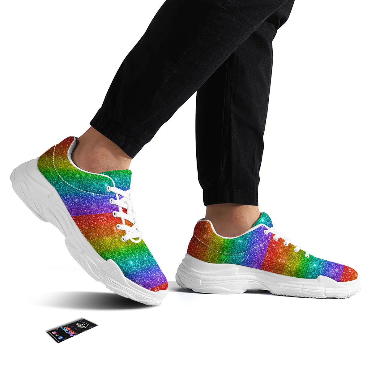Glitter Rainbow Print Pattern White Chunky Shoes-grizzshop