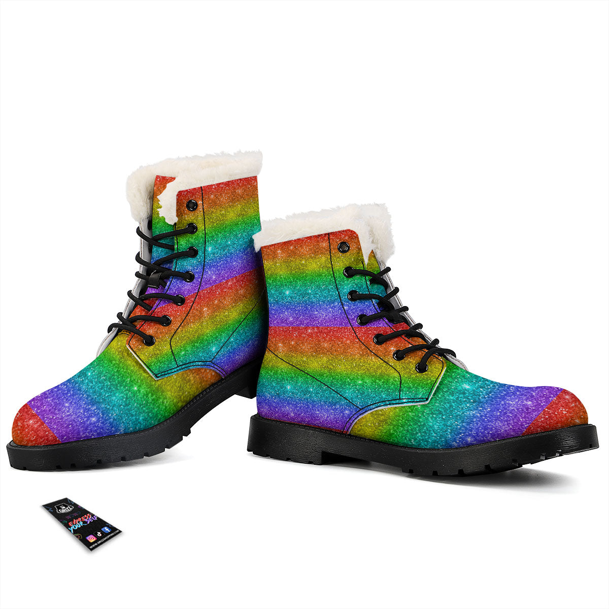 Glitter Rainbow Print Pattern Winter Boots-grizzshop