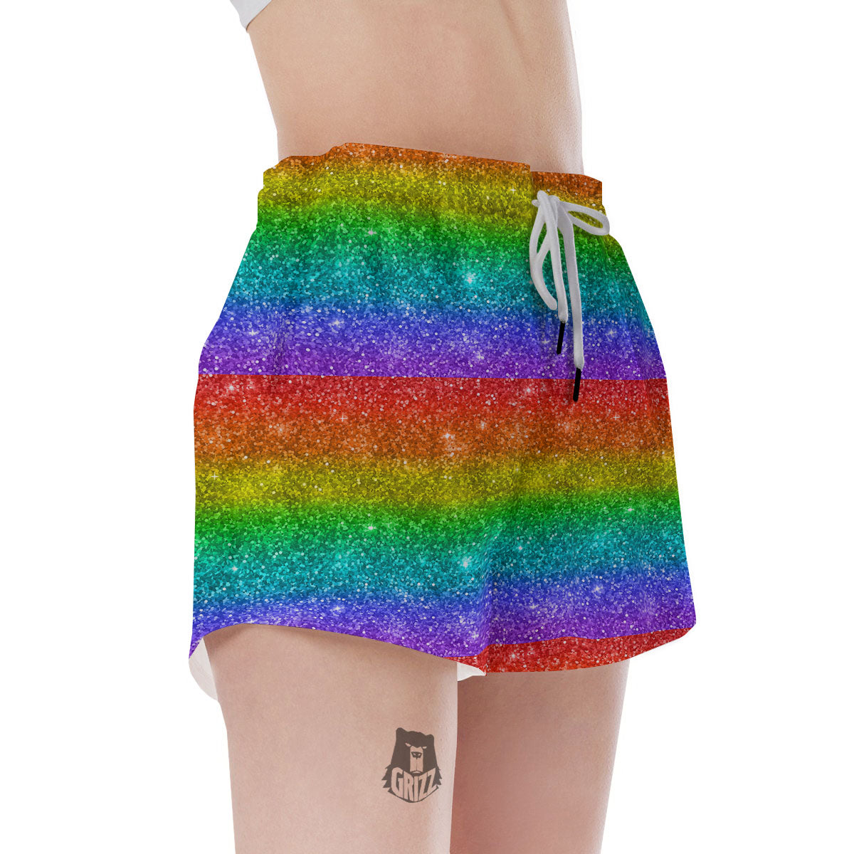 Glitter Rainbow Print Pattern Women's Shorts-grizzshop