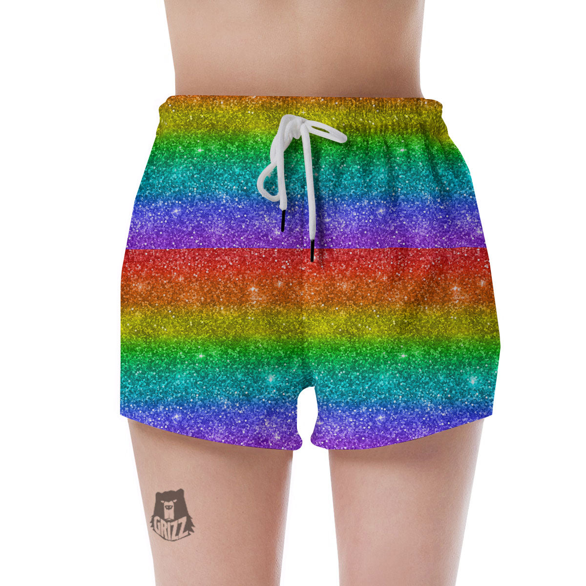 Glitter Rainbow Print Pattern Women's Shorts-grizzshop