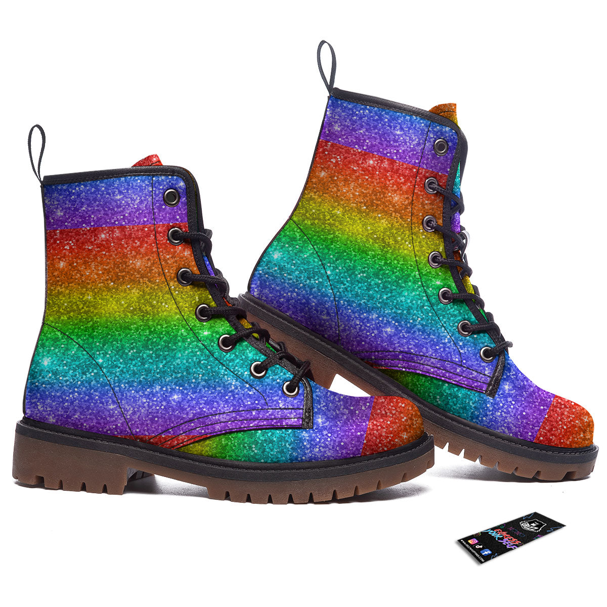 Glitter Rainbow Print Pattern Work Boots-grizzshop