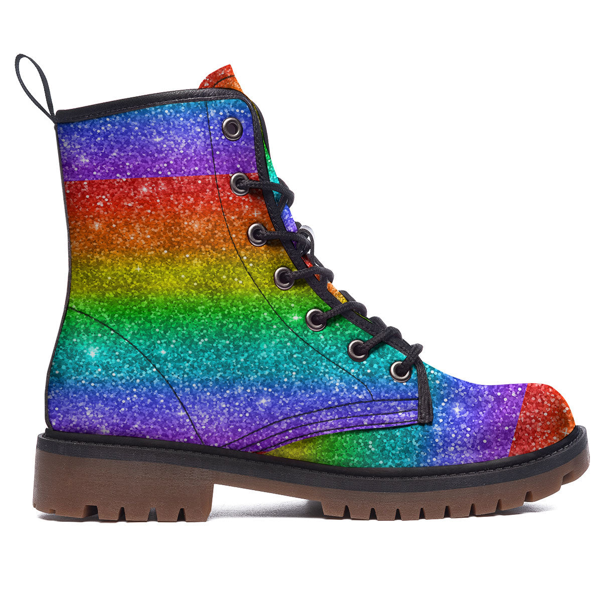 Glitter Rainbow Print Pattern Work Boots-grizzshop