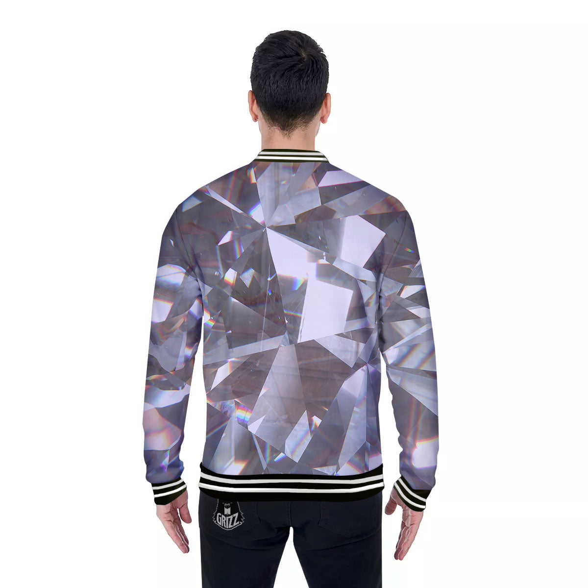 Glitter Texture Diamond Print Baseball Jacket-grizzshop