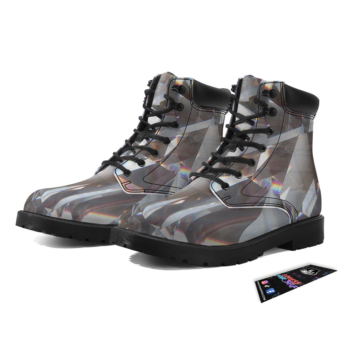 Glitter Texture Diamond Print Boots-grizzshop