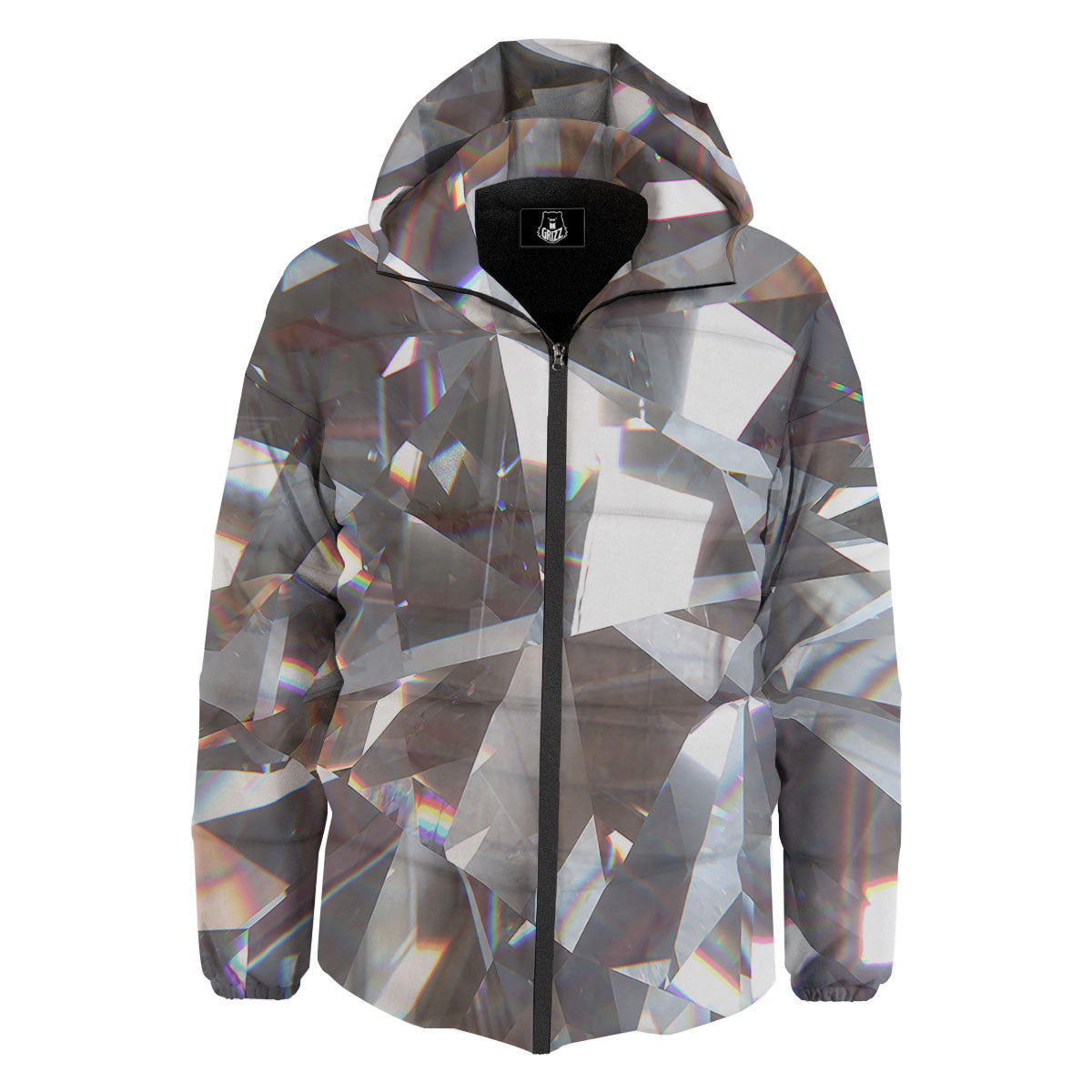 Glitter Texture Diamond Print Down Jacket-grizzshop