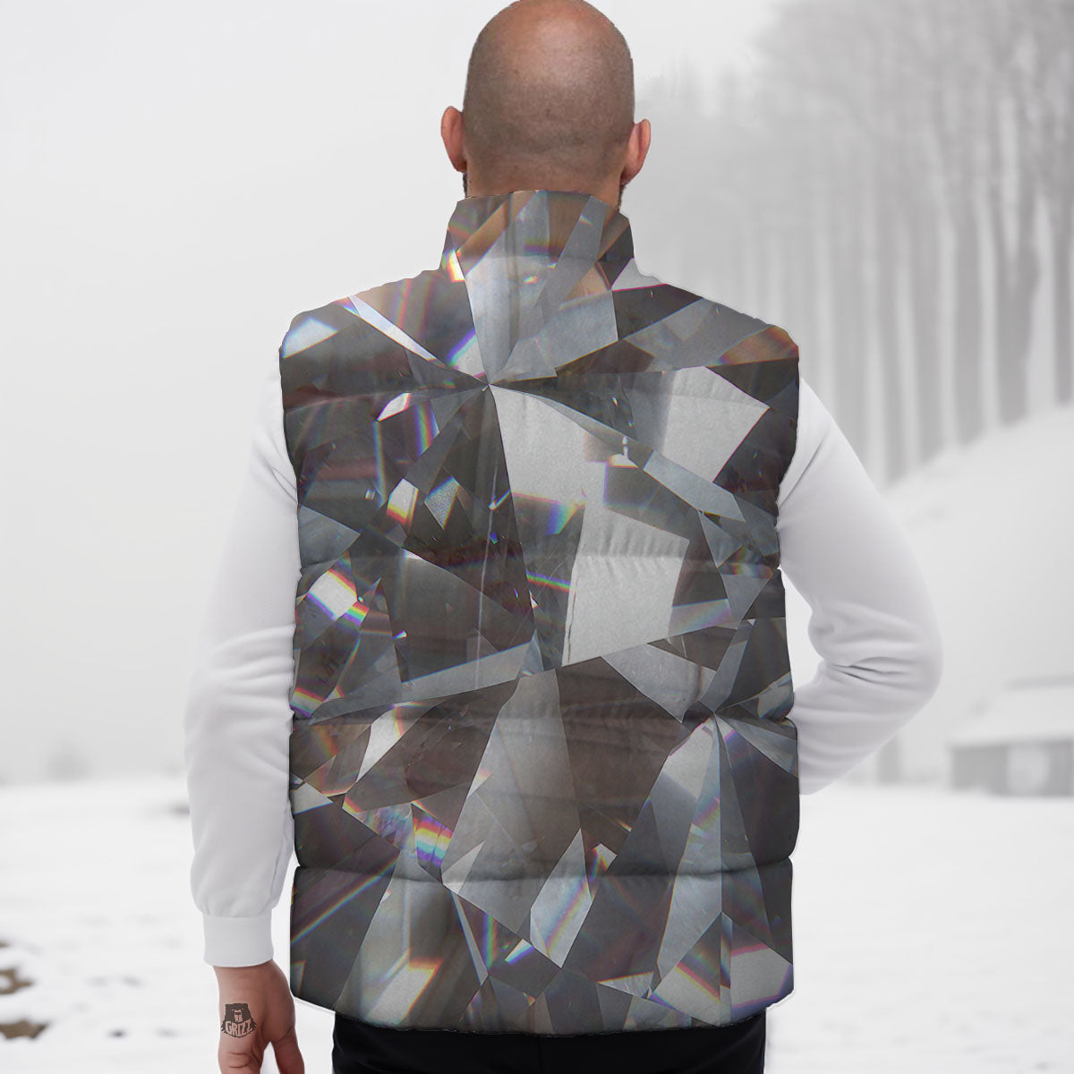Glitter Texture Diamond Print Down Vest