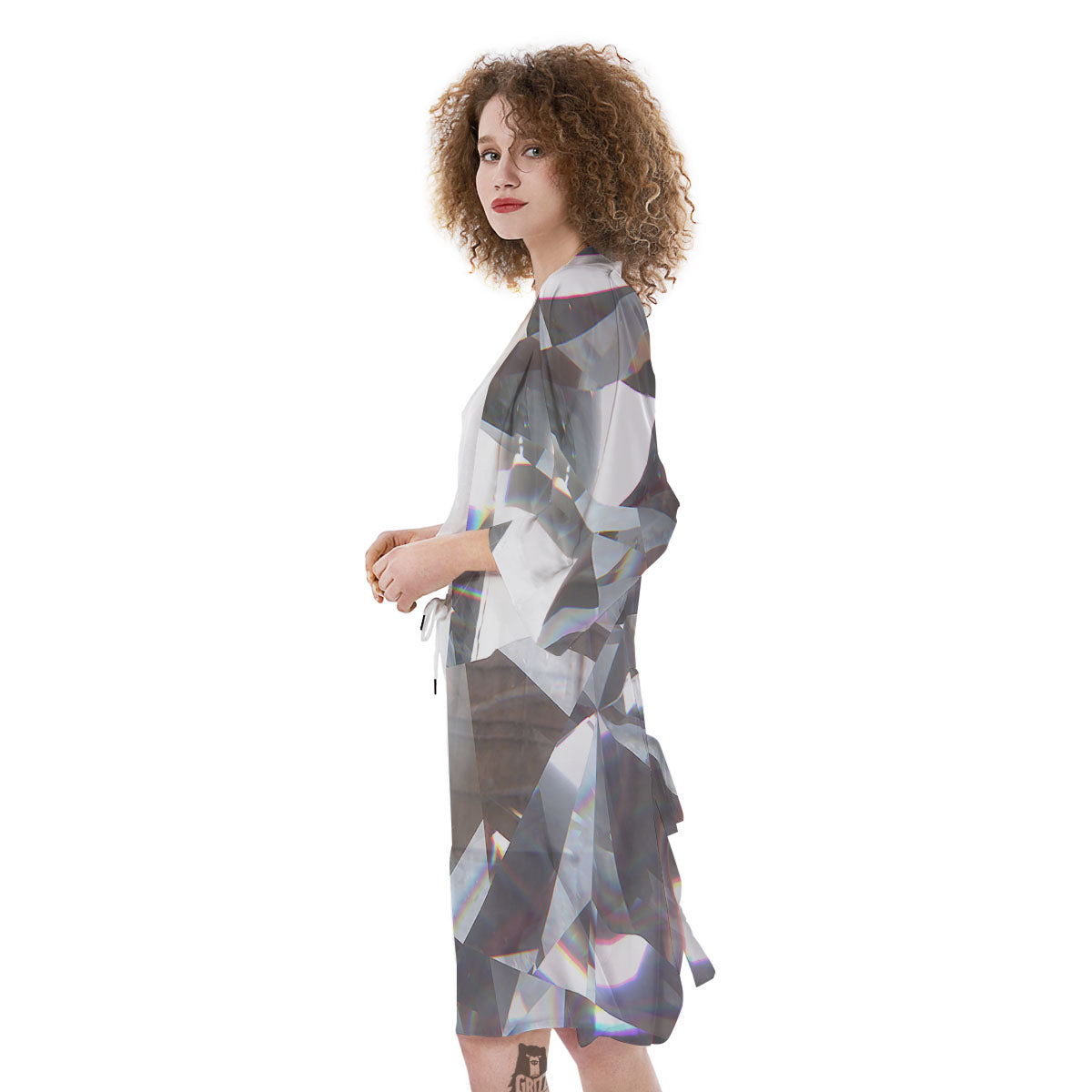 Glitter Texture Diamond Print Kimono-grizzshop