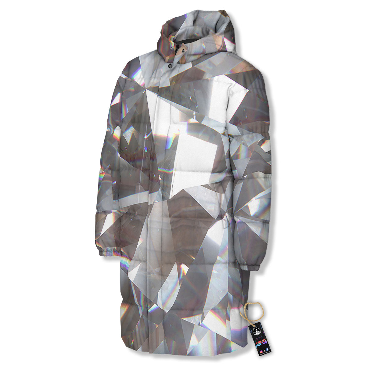 Glitter Texture Diamond Print Long Down Jacket-grizzshop