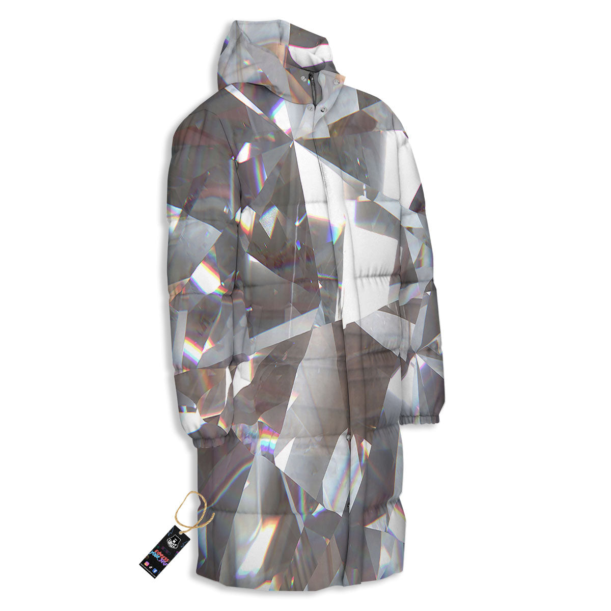 Glitter Texture Diamond Print Long Down Jacket-grizzshop