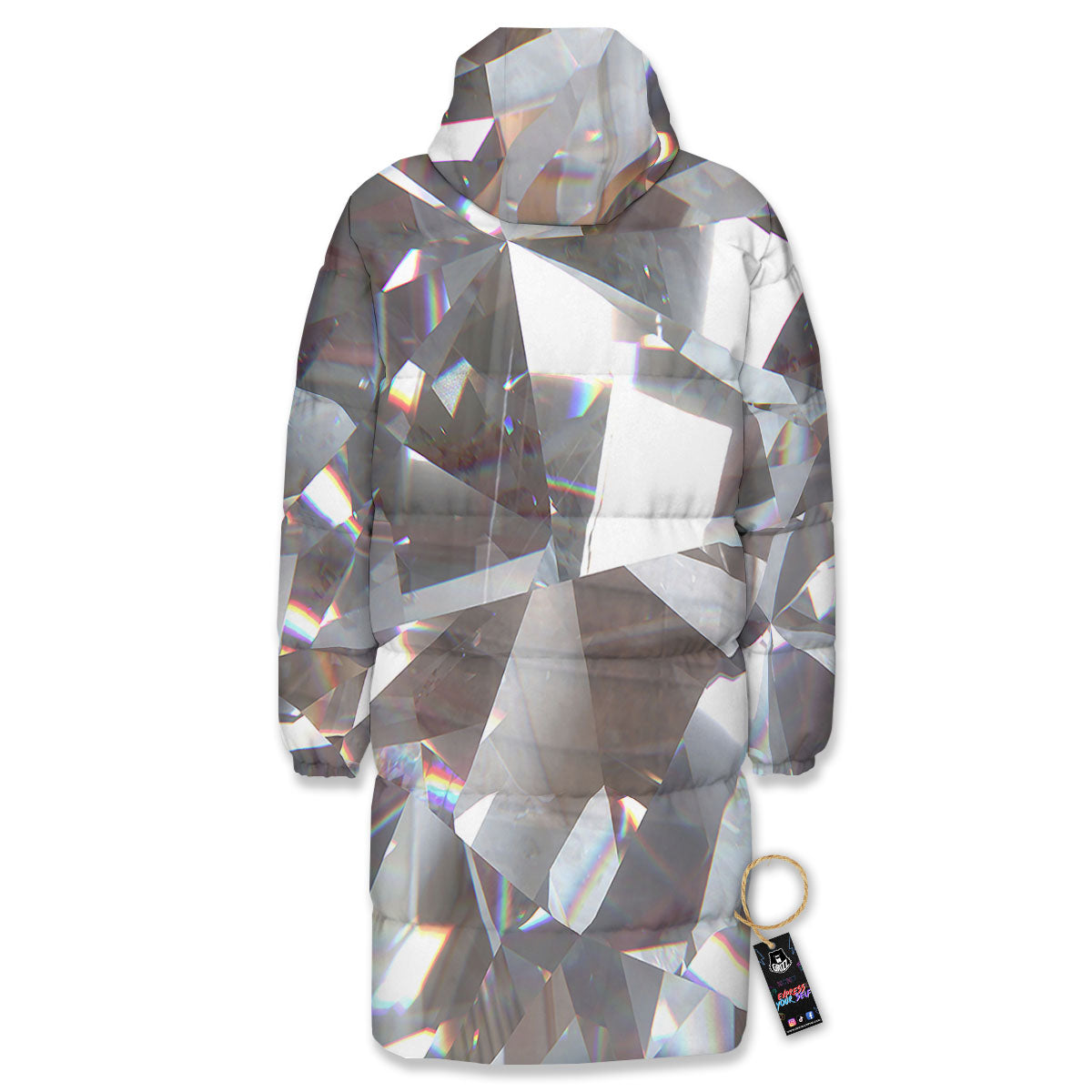 Glitter Texture Diamond Print Long Down Jacket-grizzshop