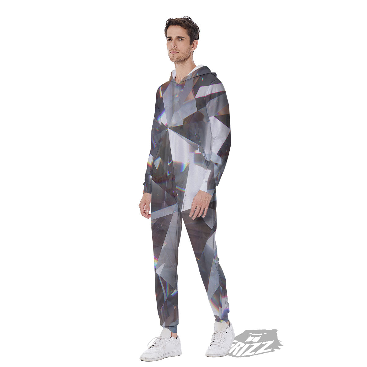 Glitter Texture Diamond Print Men's Jumpsuit-grizzshop