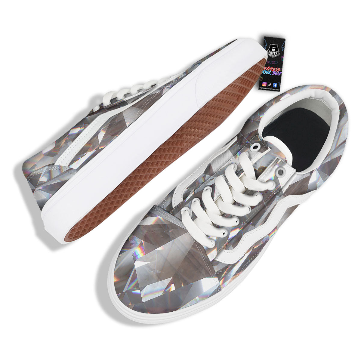 Glitter Texture Diamond Print Skate Shoes-grizzshop