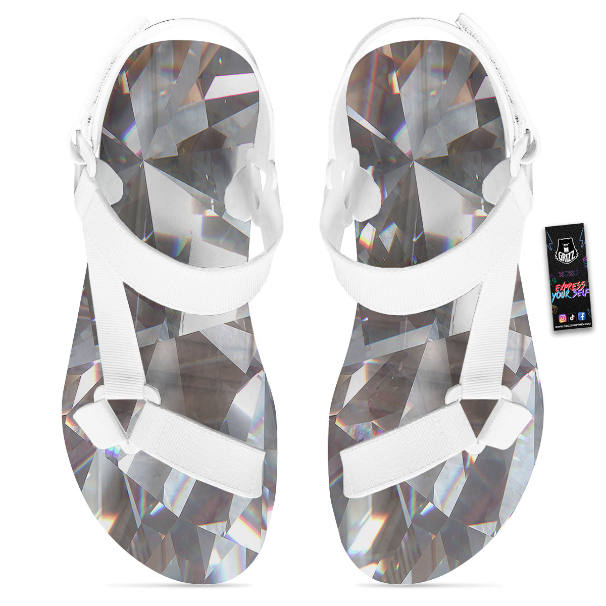 Glitter Texture Diamond Print White Open Toe Sandals-grizzshop