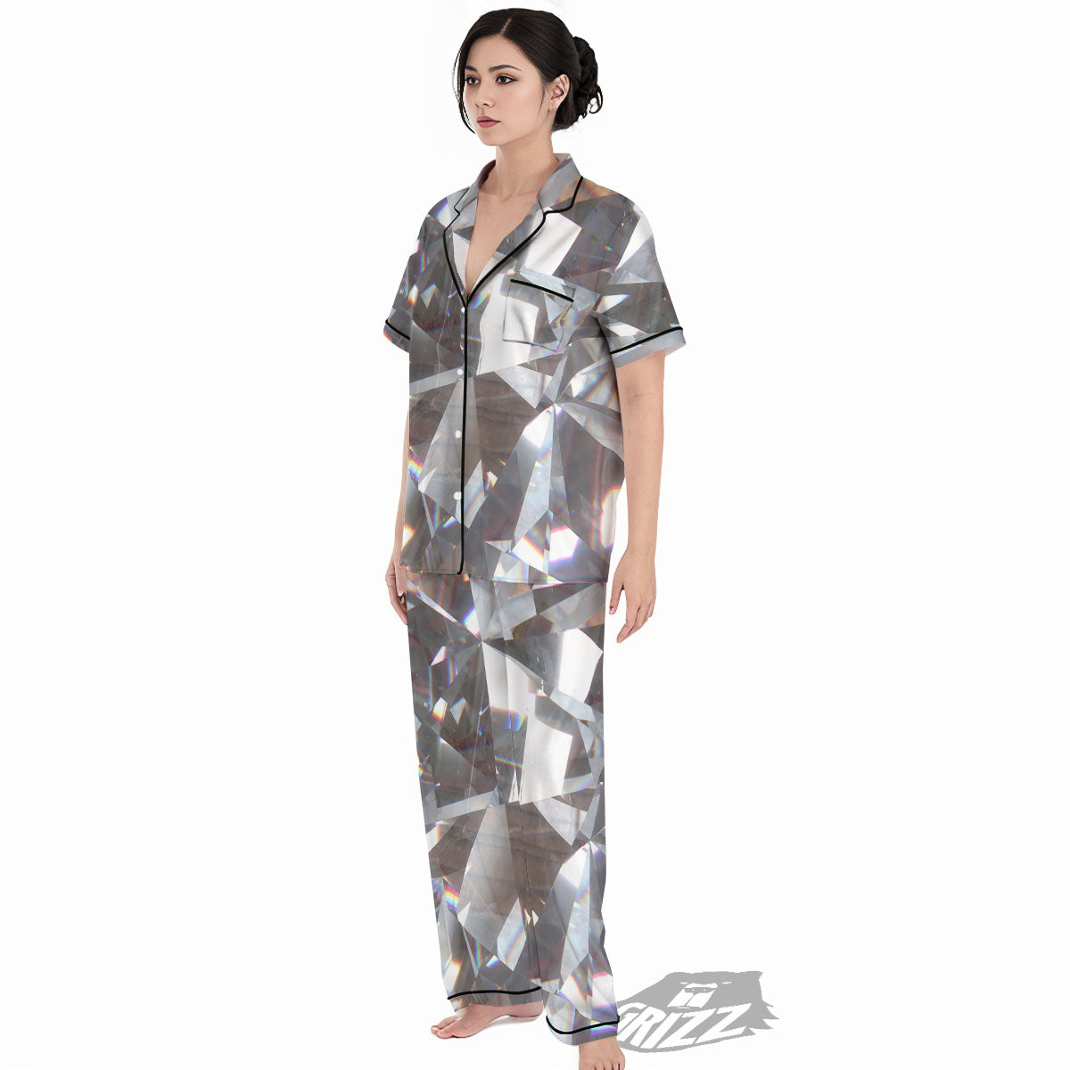 Glitter Texture Diamond Print Women's Pajamas Set-grizzshop