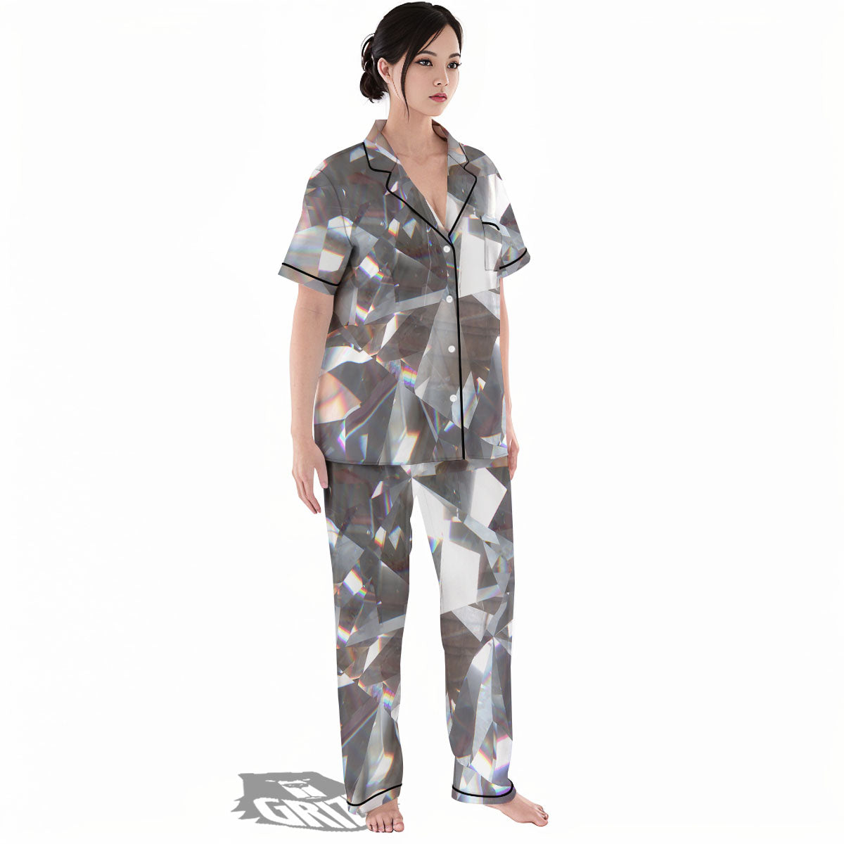 Glitter Texture Diamond Print Women's Pajamas Set-grizzshop