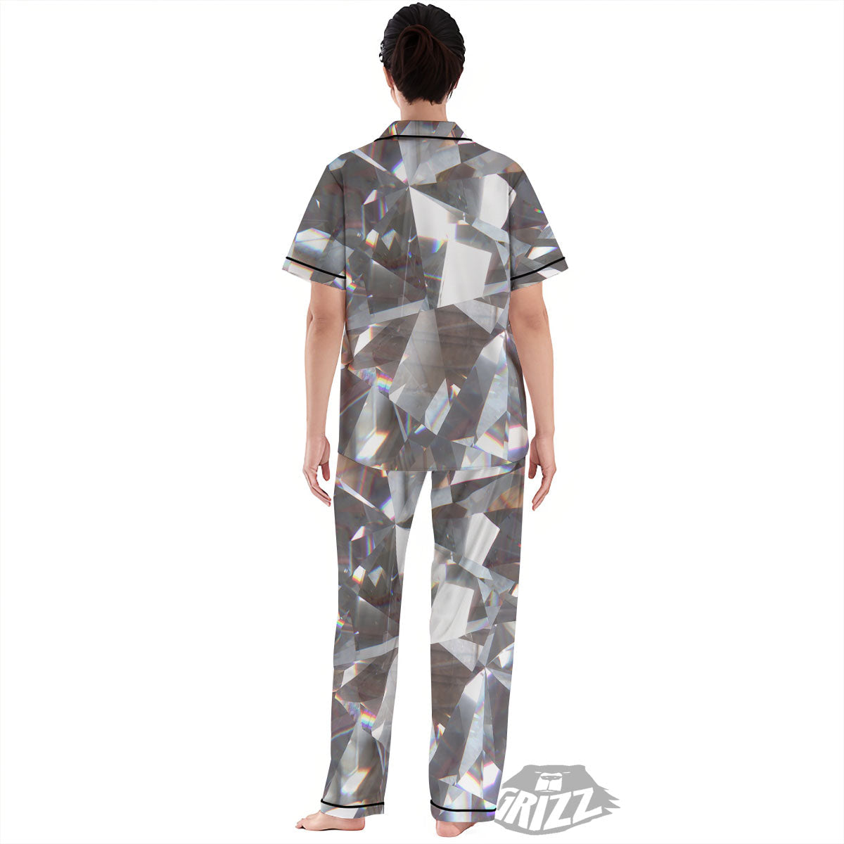 Glitter Texture Diamond Print Women's Pajamas Set-grizzshop