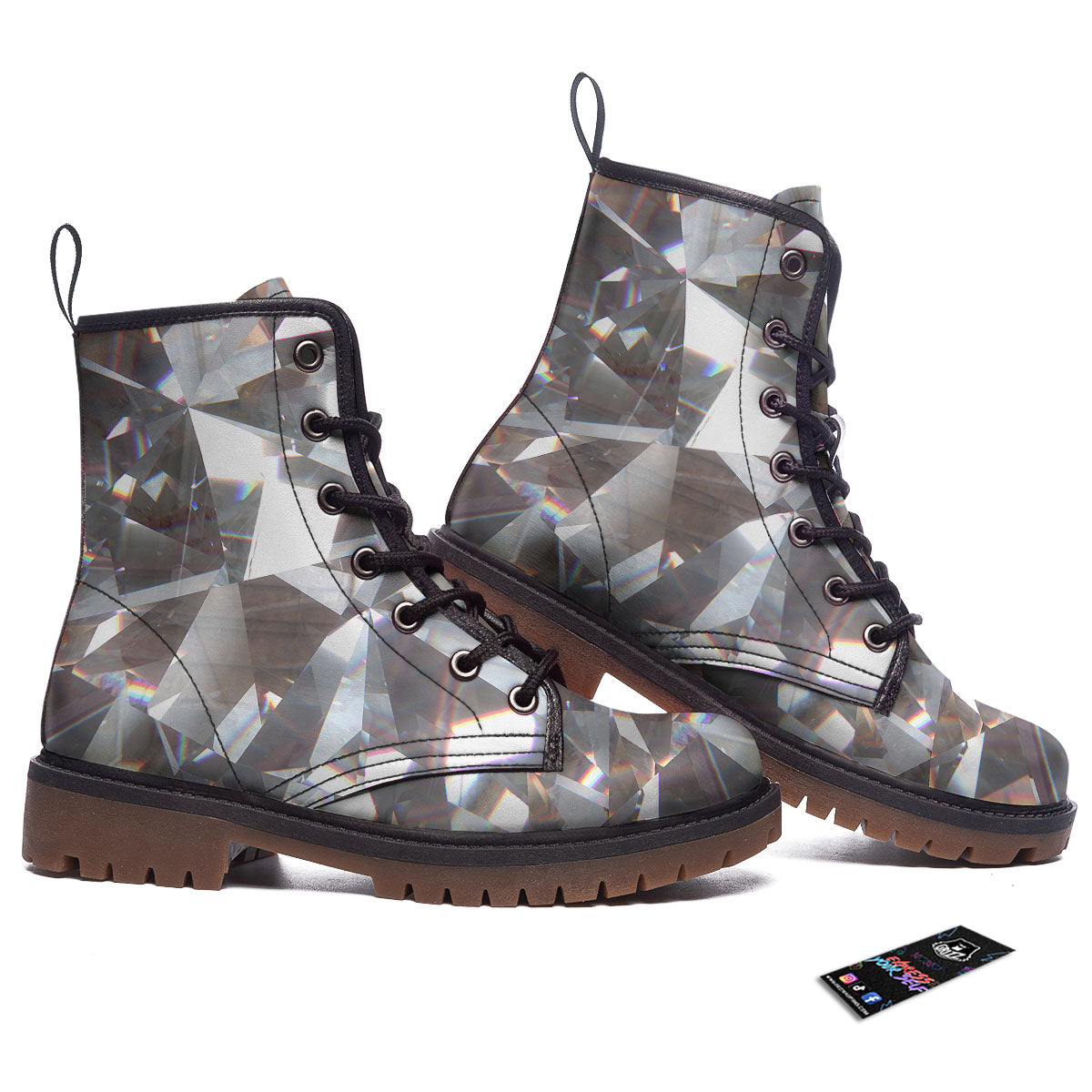 Glitter Texture Diamond Print Work Boots-grizzshop