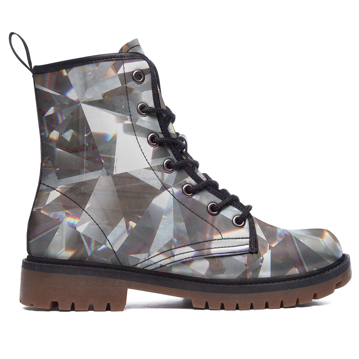 Glitter Texture Diamond Print Work Boots-grizzshop