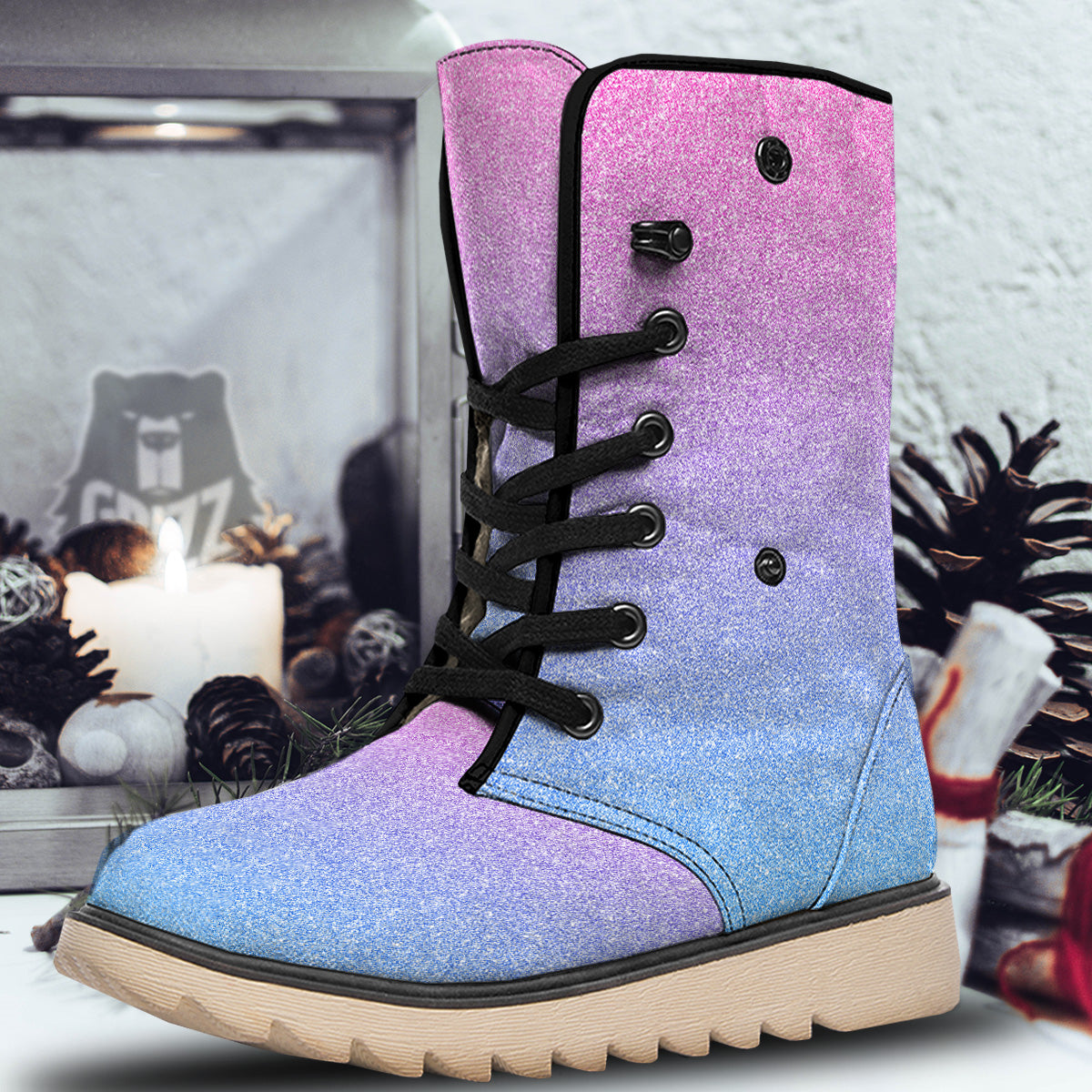 Glitter Texture Pastel Print Pattern Snow Boots-grizzshop