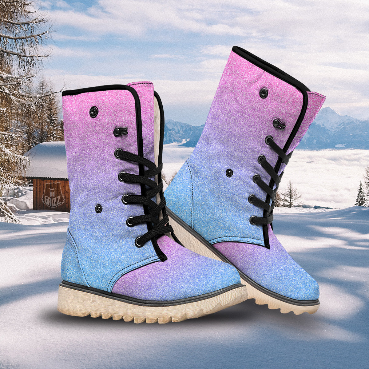 Glitter Texture Pastel Print Pattern Snow Boots-grizzshop