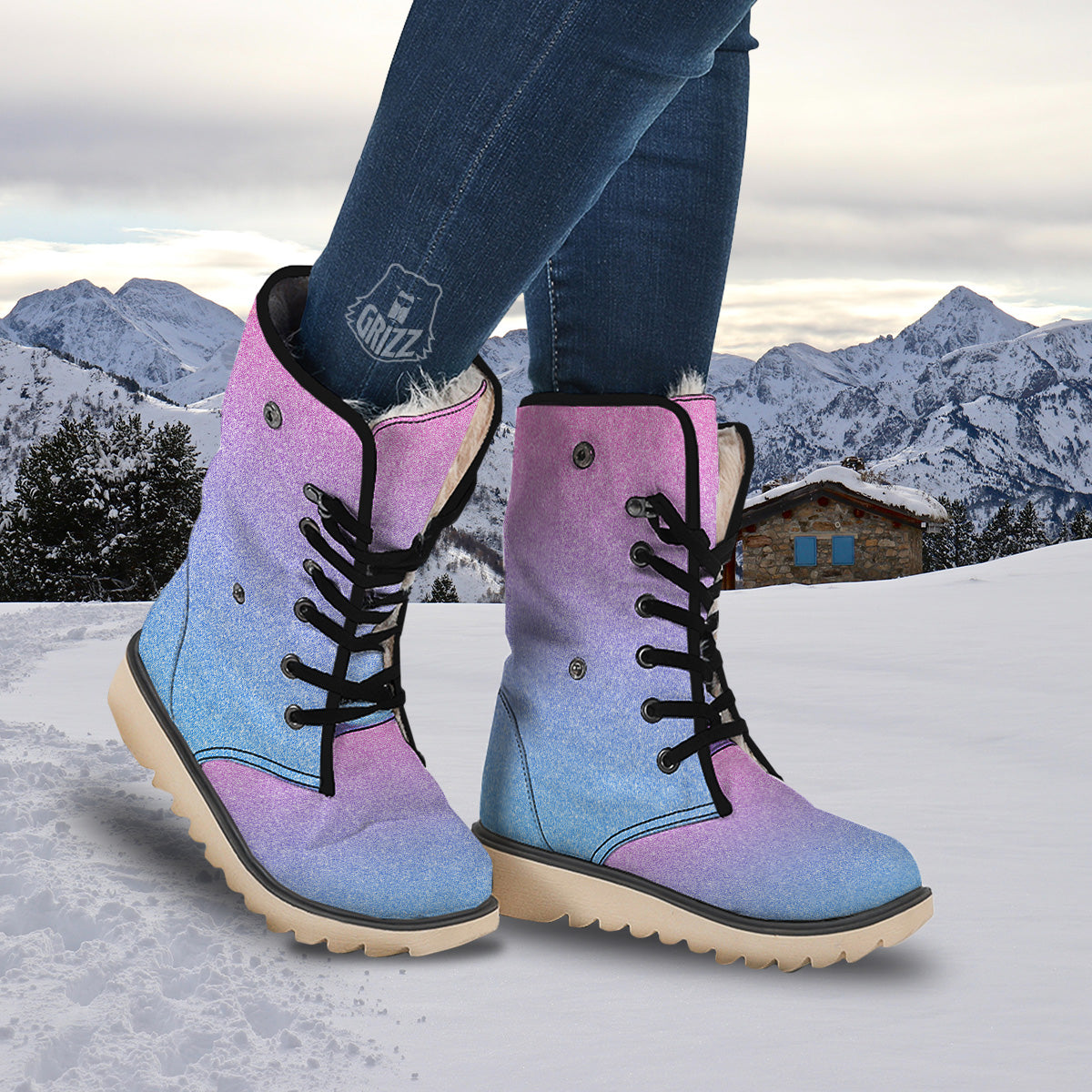Glitter Texture Pastel Print Pattern Snow Boots-grizzshop