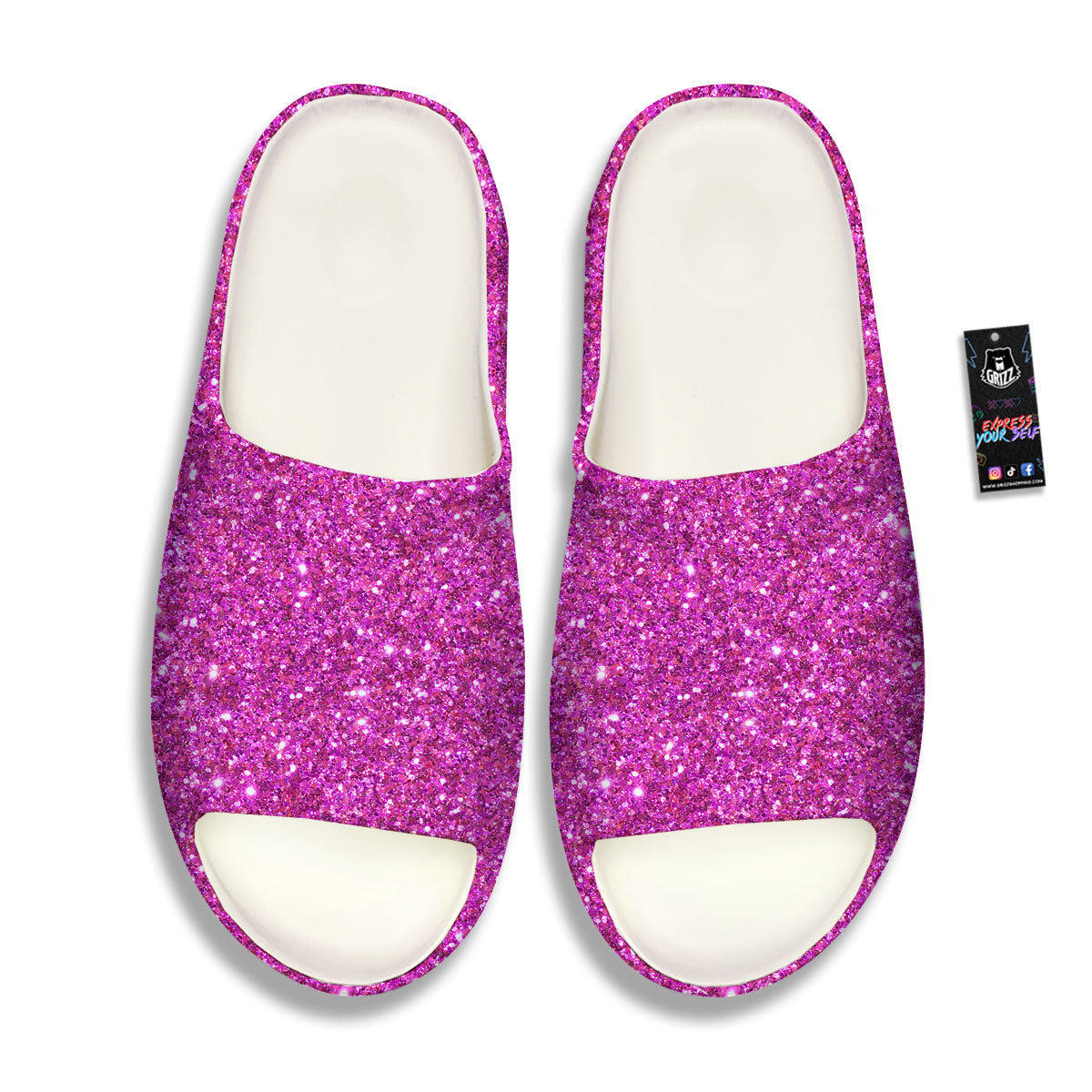 Glitter Artwork Magenta Pink Print Sandals-grizzshop