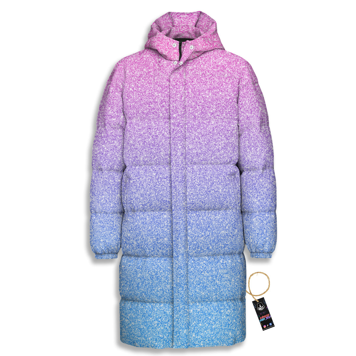 Glitter Artwork Pastel Print Pattern Long Down Jacket