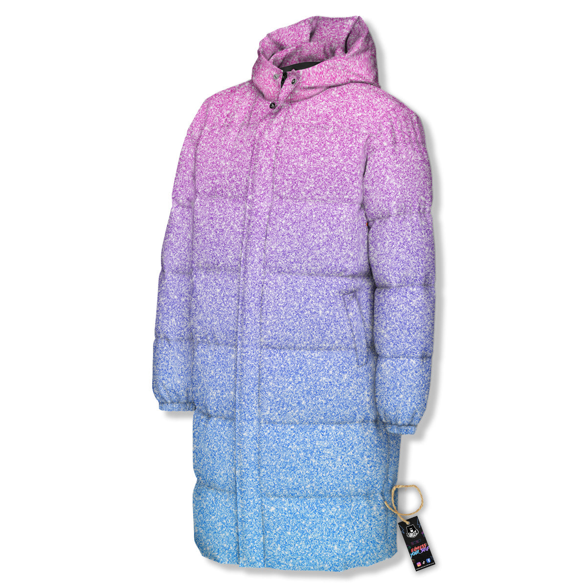 Glitter Artwork Pastel Print Pattern Long Down Jacket