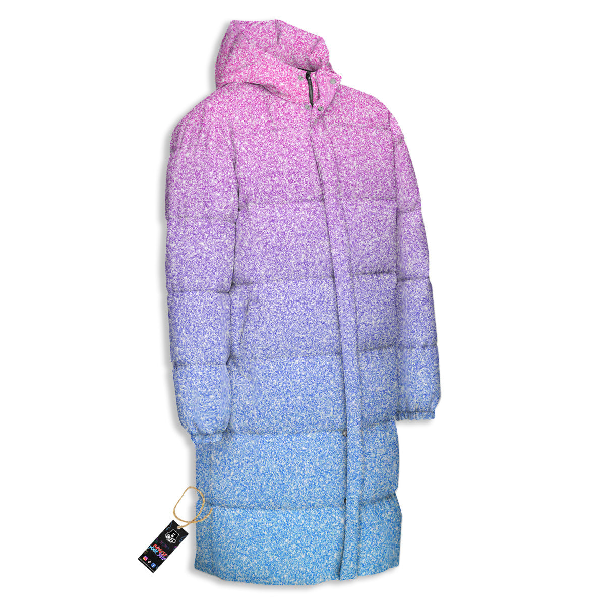 Glitter Artwork Pastel Print Pattern Long Down Jacket
