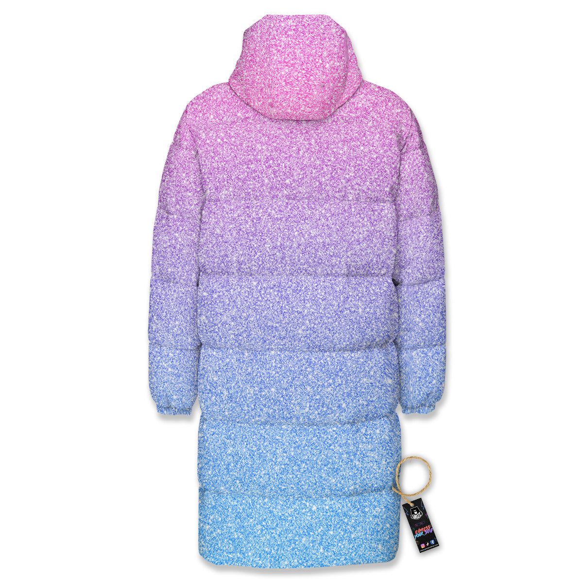 Glitter Artwork Pastel Print Pattern Long Down Jacket