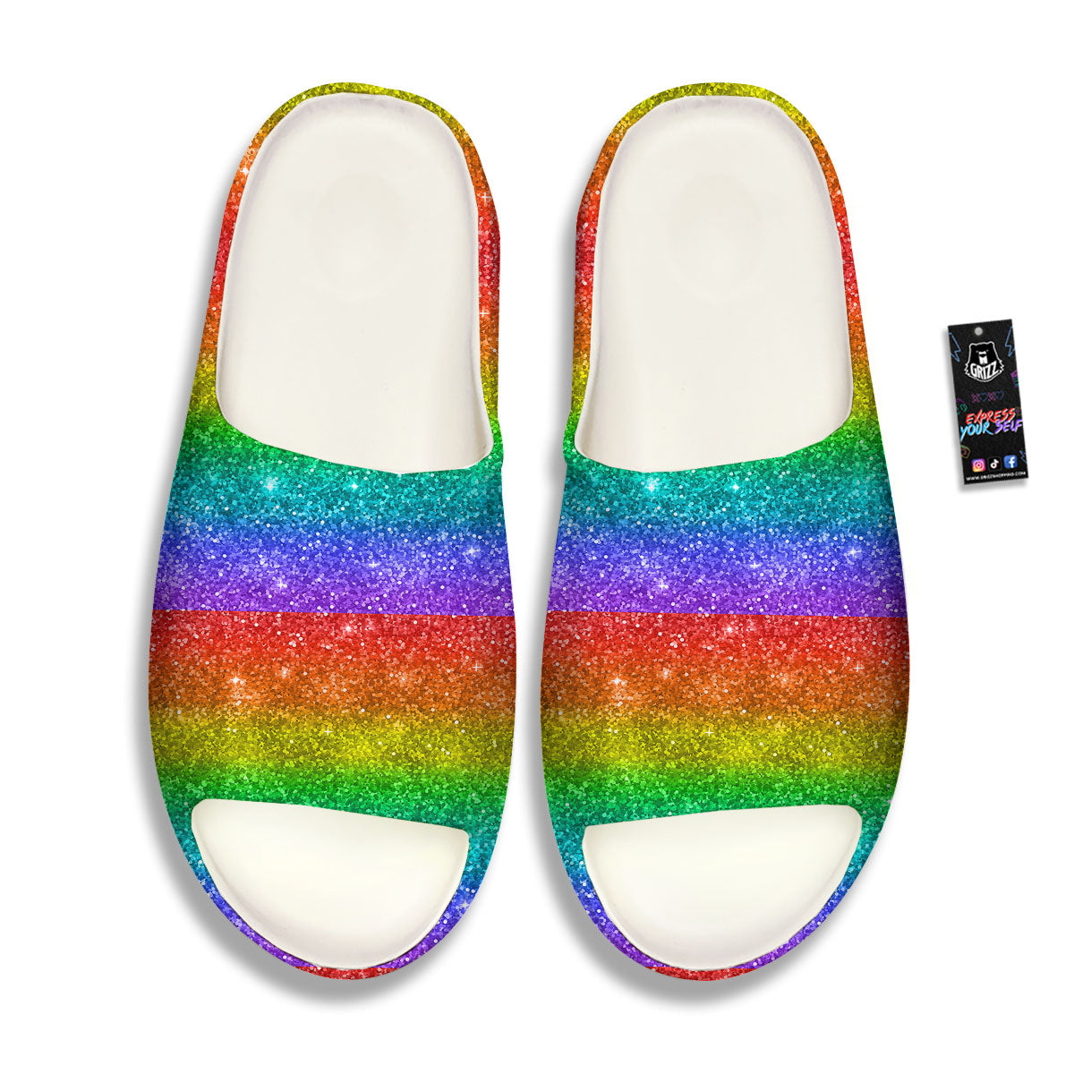 Glitter Rainbow Print Pattern Sandals-grizzshop