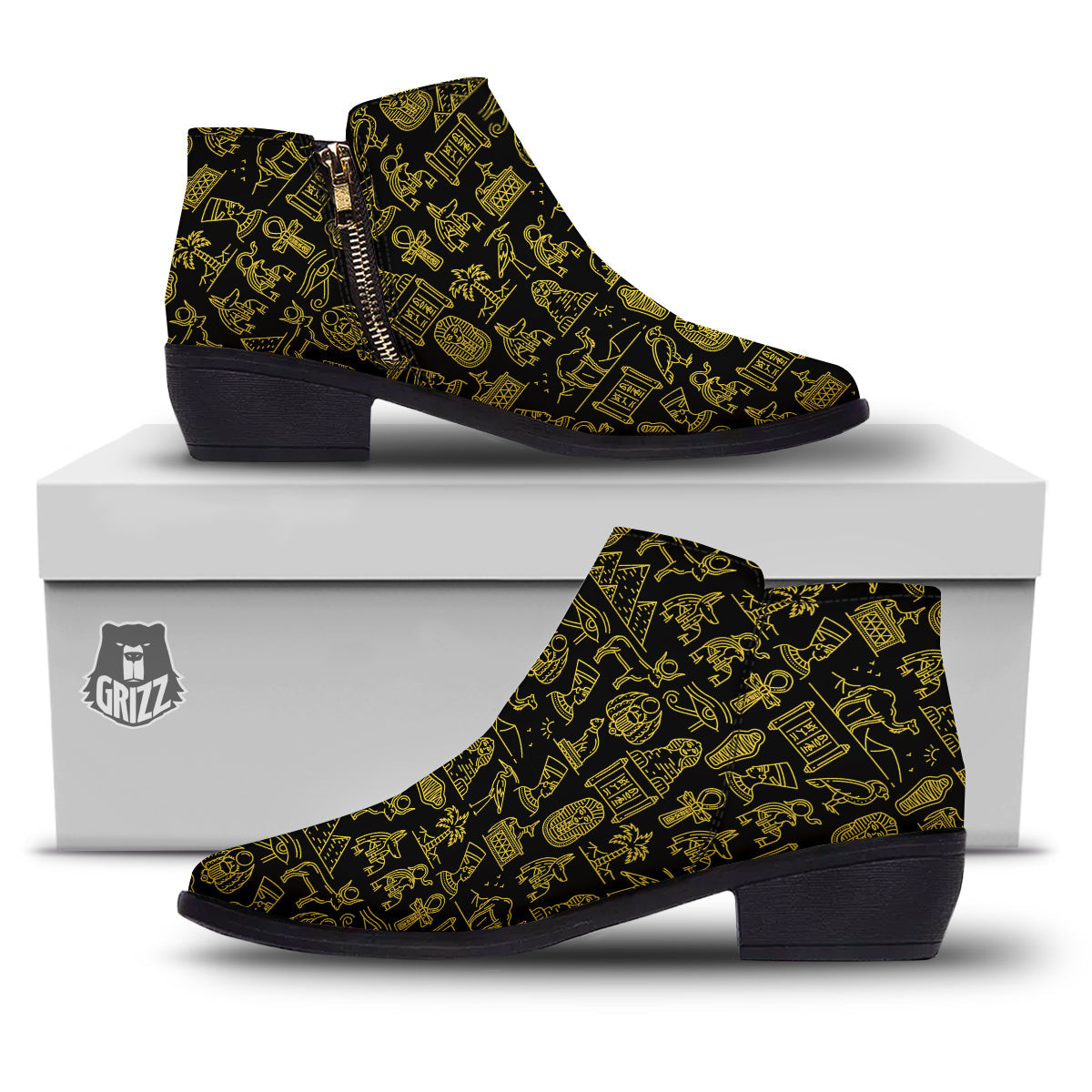 Egyptian Pattern Print Men Women Leather Boots