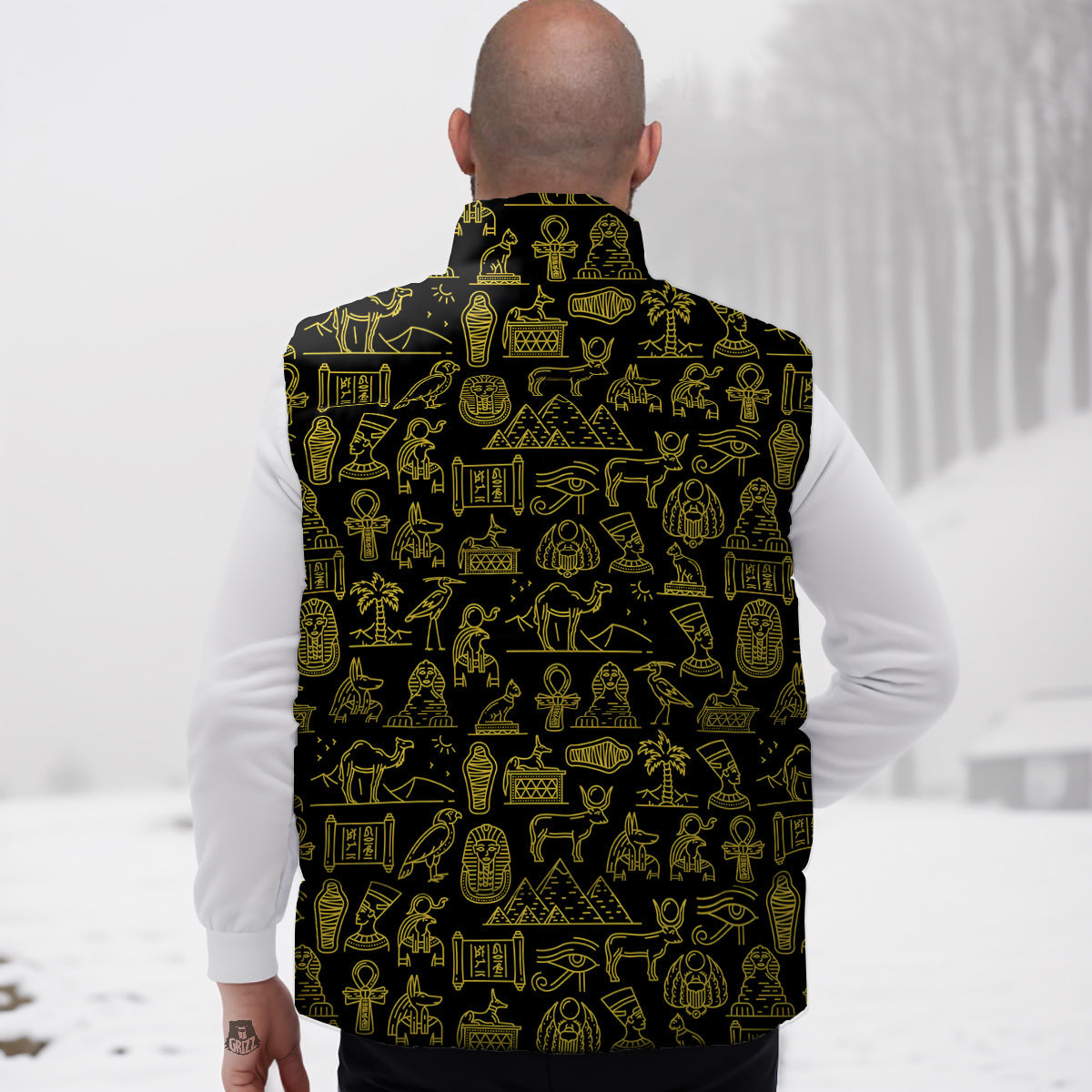 Glod Ancient Egyptian Print Pattern Down Vest-grizzshop