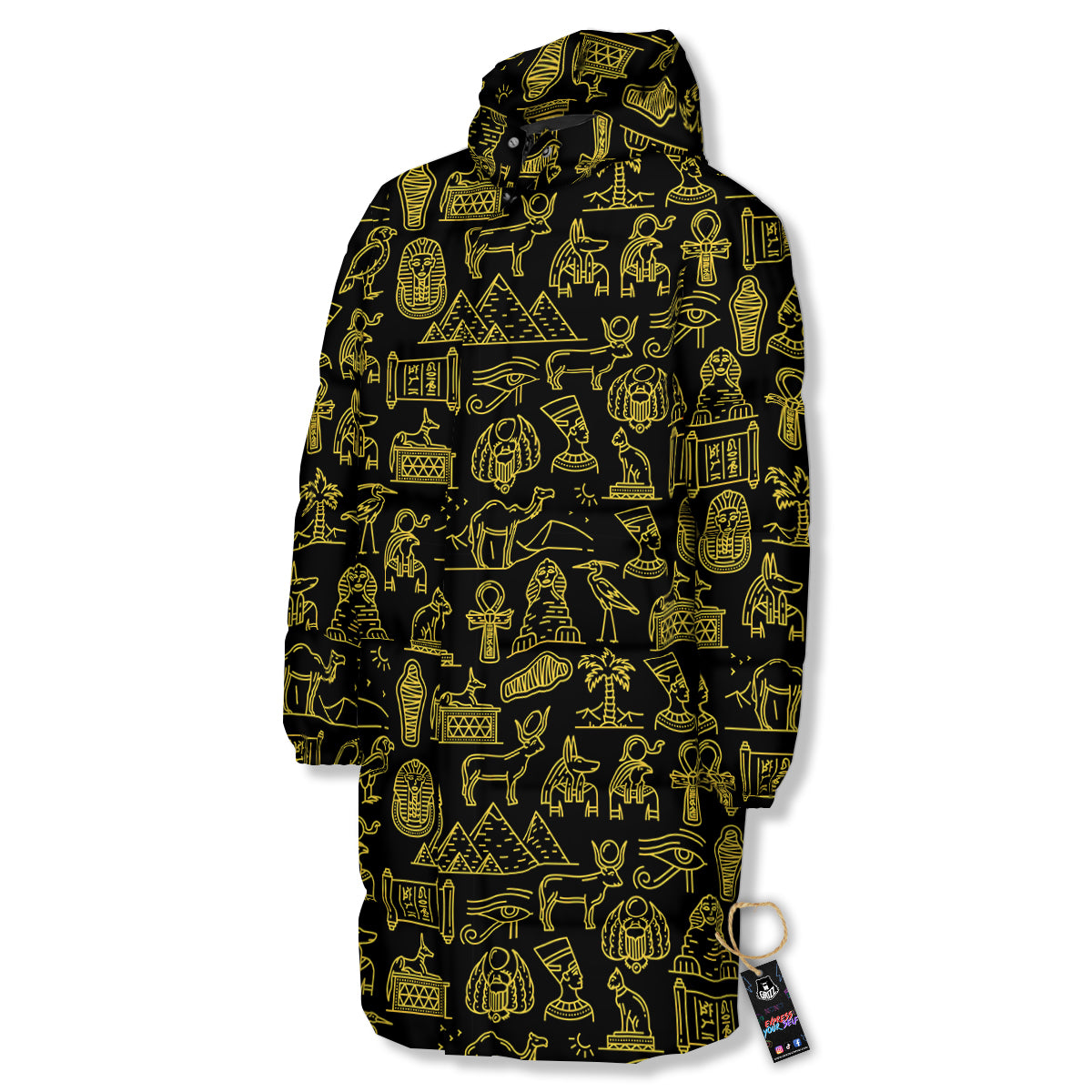 Glod Ancient Egyptian Print Pattern Long Down Jacket-grizzshop
