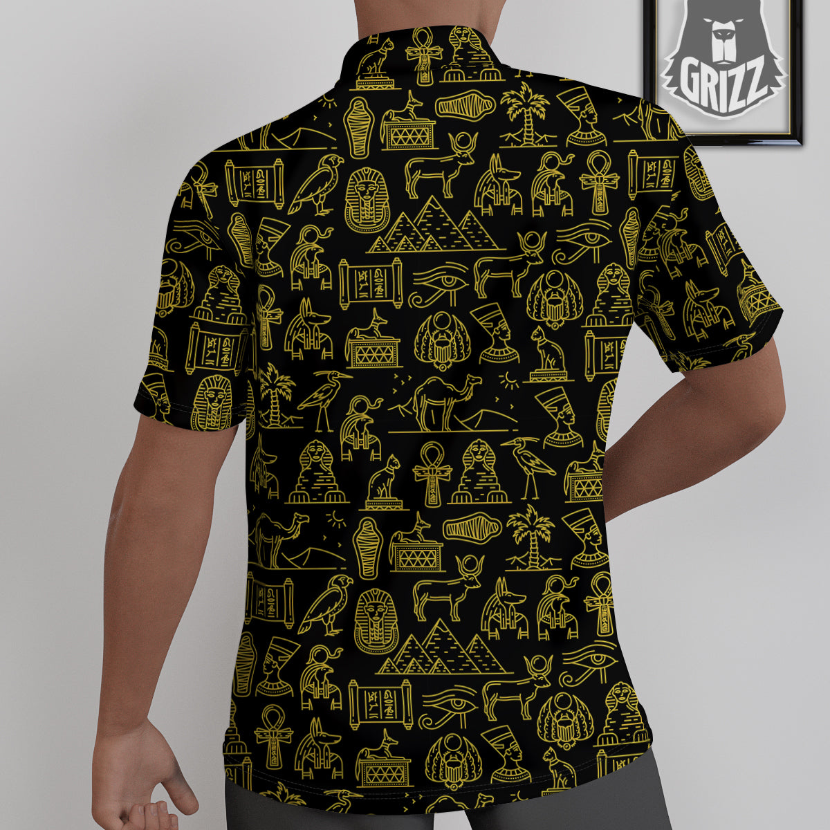 Glod Ancient Egyptian Print Pattern Untucked Shirts-grizzshop