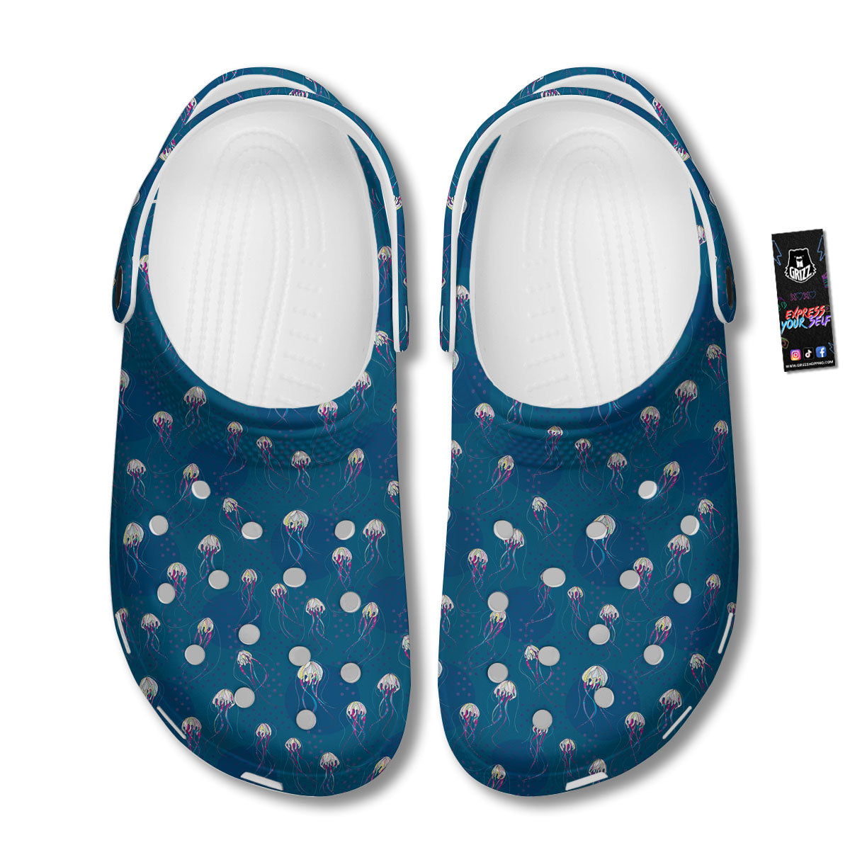 Glowing Jellyfish Print Pattern Clog-grizzshop
