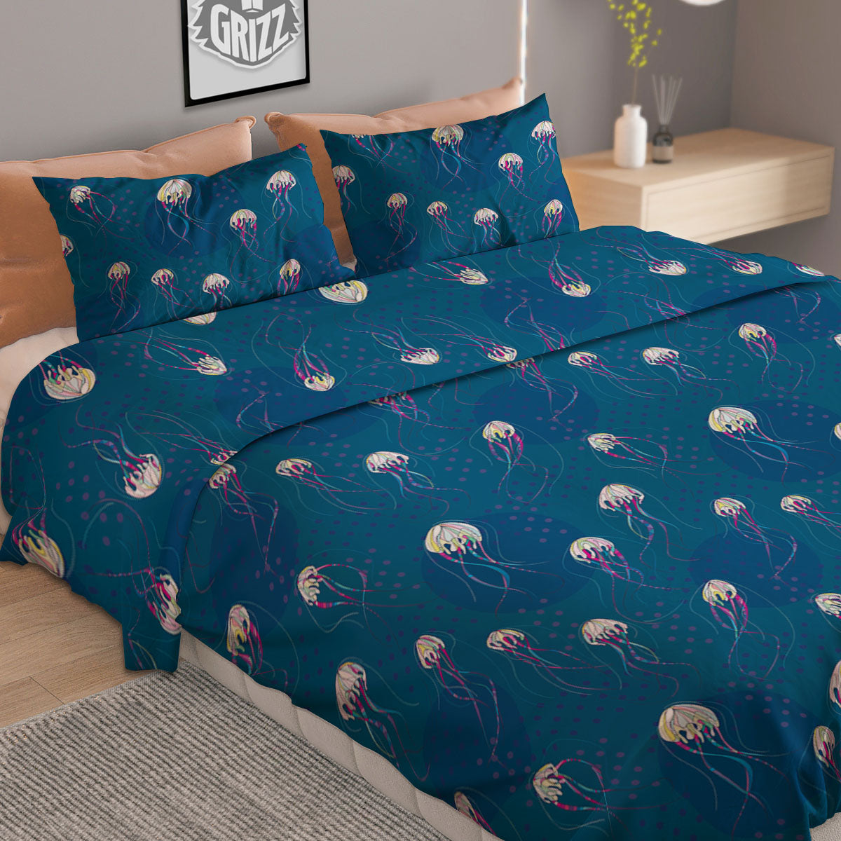 Glowing Jellyfish Print Pattern Duvet Cover Bedding Set